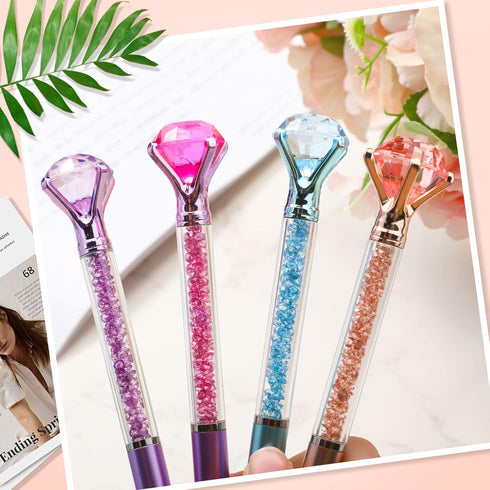 Sherr 100 Pack Big Crystal Diamond Pens, Cute Retractable Ballpoint Pens with Rhinestones, 4 Color Black Gel Ink