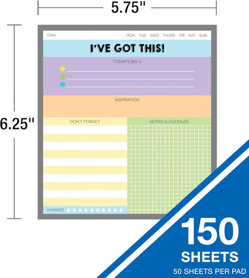 Carson Dellosa 3-Pack Notepad Set, 5.75" x 6.25", 50 Sheets for Productivity, To Do List, Office Supplies