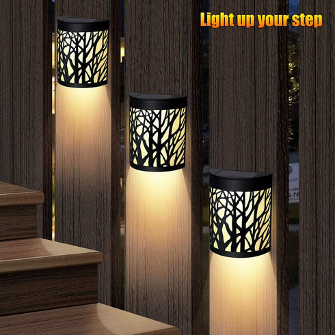 DenicMic (2 Pack) Solar Wall Lights Outdoor Wall Sconce Fence Lighting for Patio Front Door Yard Deck Stair Led Forest