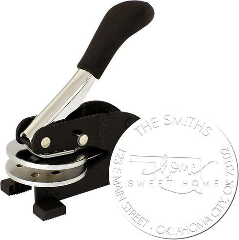 Handcrafted Home Sweet Home Desk Address Seal Embosser for Oklahoma - Custom Return Embossing Stamp for Change