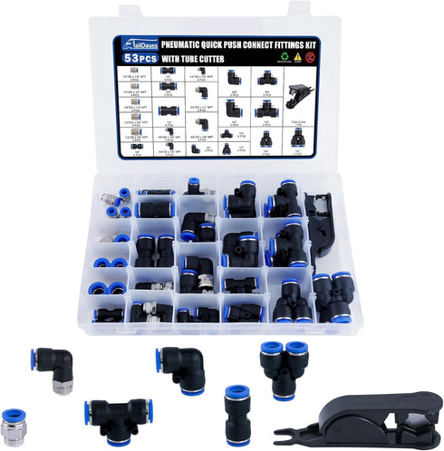 53 Pcs Quick Connect Air Hose Fittings Kit, 1/8" 1/4" 3/8" 1/2" Air Line Quick Connect Fittings with NPT Thread