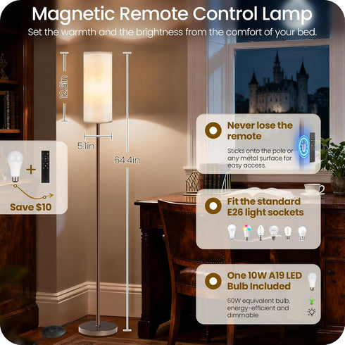 Dimmable 64.4 Bulb 3000K-6500K, VCW06LD05W1 Floor Lamps for Living Room with Remote and Foot Switch, Modern Standing