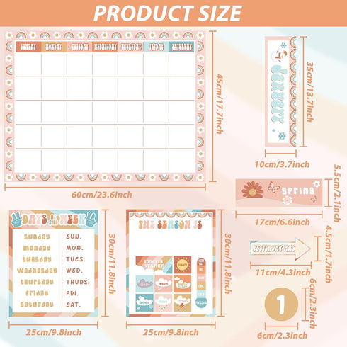 Groovy Calendar Bulletin Board Set - Retro Hippie Calendar, Seasons Weather Chart, CTP Bulletin Board Paper-Cuts for