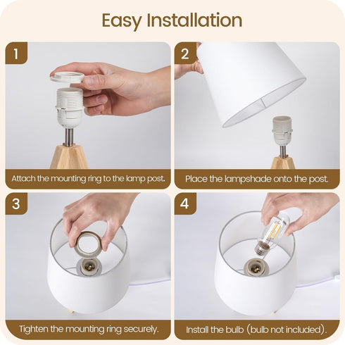 W51TL05 Small Tripod Table Lamp, Modern Nightstand Lamp with Fabric Shade, Boho Bedside Wood Desk Light for Bedroom