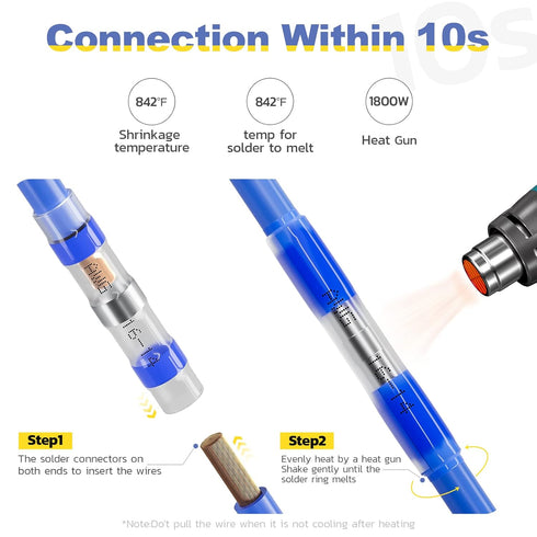 250PCS Yellow Solder Seal Wire Connectors AWG12-10, Marine Grade Waterproof Heat Shrink Butt Connectors