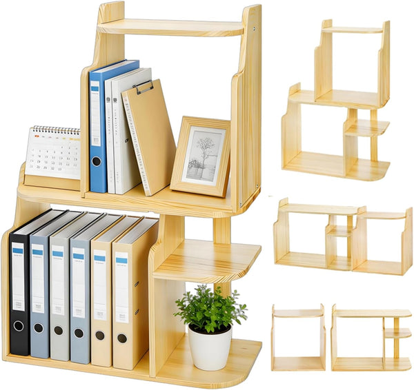 Desk Shelf Organizer, Adjustable Wood Desktop Organizers, Office Storage Rack, Small Tabletop