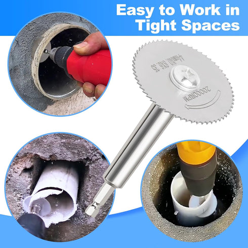 Inside Pipe Cutter for PVC Pipe, Professional Cutter with 6pcs Rotary Drill Saw Blades and 1/4" Hex Shank