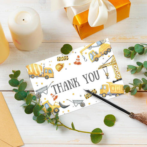 50Pcs 4 6 Inch FYSUIMU Construction Thank You Cards Greeting Cards with Envelopes Stickers Yellow Gray Dump Truck