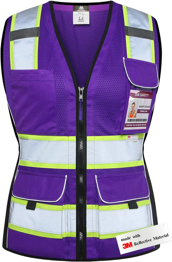 Women's Mesh Reflective Vest with Pockets - High Visibility ANSI Class 2, Made with 3M Reflective Tape, Purple XL