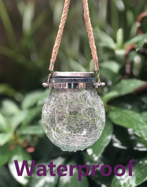 KIMI HOUSE 2 Pack Hanging Solar Powered LED Lights,Cracked Glass Ball Light, Waterproof Outdoor Christmas Decorative