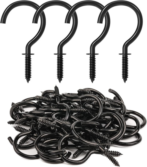 RELBRO Screw Hooks, 1-1/4 Inch Metal Cup Hooks, Black, 50 Pcs