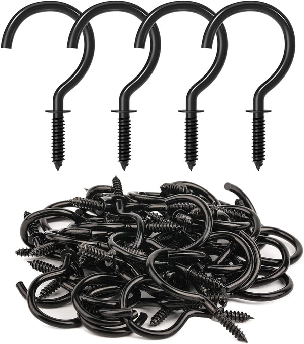 RELBRO Screw Hooks, 1-1/4 Inch Metal Cup Hooks, Black, 50 Pcs