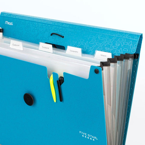 Five Star Expanding File Organizer, 6-Pocket Accordion File Organizer, Bungee Closure, Holds 11" x 8-1/2", Tidewater