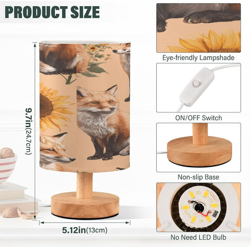ALAZA Fox Sunflower Vintage Bedside Table Lamp with USB Port for Bedroom Nightstand Lamps Night Light Linen Fabric