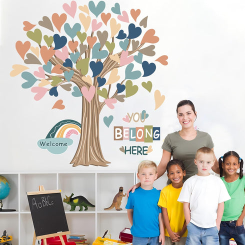 Classroom Tree Bulletin Board Decorations - Boho Heart Tree Paper Cutouts for School Decor