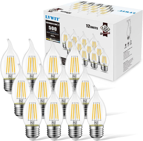 Bulb E26 Dimmable 4.5W (60W B11 Bulb2700K 12-Pack LVWIT Flame Tip LED Filament Candelabra Base Equivalent) Chandelier