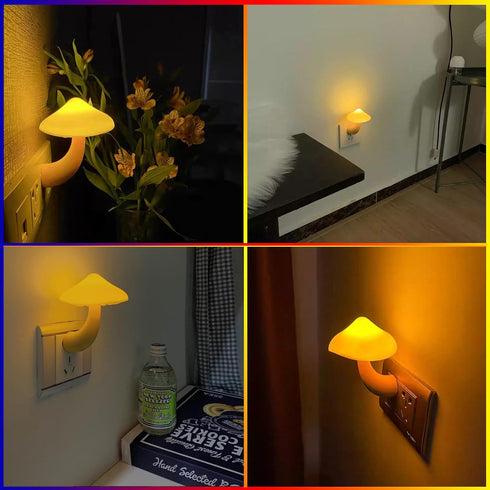 ESUPPORT 50000h) Mushroom-Shaped Energy Saving Sensor LED Night Light with Plug Yellow(Average Life Expectancy