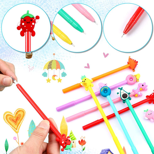 SANNIX 50 Pieces Cartoon Cute Pens Gel Black Ink Pens Bulk Assorted Novelty Kawaii Writing Pen for Kids Students Gift School Office Home Supplies Present by SANNIX