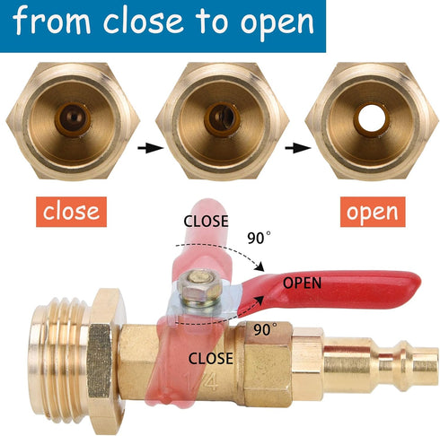 RV Winterize Blowout Adapter Kit with 1/4" Male Quick Connect Plug, 3/4" Male GHT Thread, Ball Valve & 2 Washers
