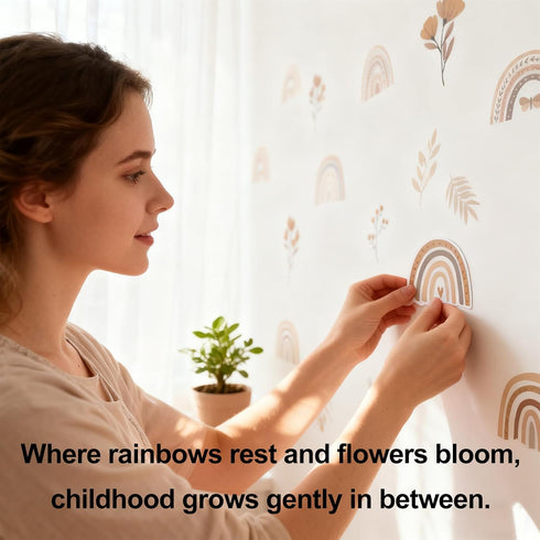 Set 96 (12 YouRfocus Boho Rainbow Floral Wall Decals for Nursery & Kids Room of Removable Peel and Stick Wall Stickers
