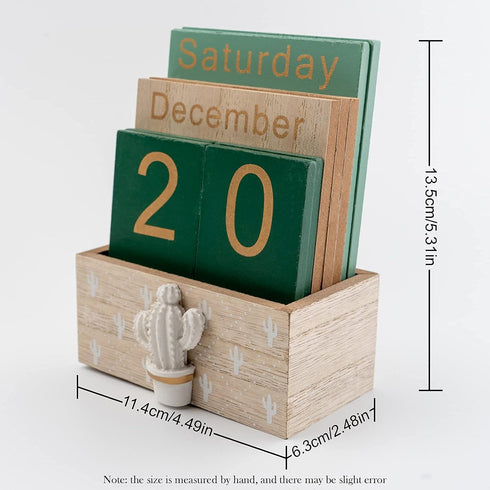 Notakia Perpetual Calendar, Vintage Wooden Calendar for Home Office Desk Accessories (Green)