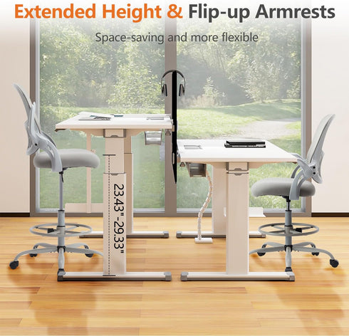Thctvous Drafting Chair, Desk Chair with Flip-Up Armrests, High Desk Chair Adjustable Height, Ergonomic Tall Office