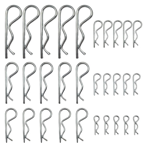 Jongdari Cotter Pins, 30 Pcs Heavy Duty Zinc Plated Spring Fastener Assortment Kit, Multiple Sizes M1.6 - M3.5, Silver