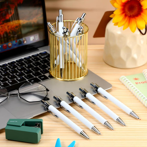 Yexiya 30 Pcs Sublimation Blank Heat Transfer Ballpoint Pens with Customized Clip - White Aluminum School Supplies