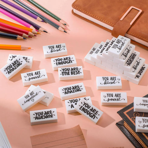 PerKoop 200 Pcs Inspirational Pencil Erasers, White Small Block Erasers, Motivational Bulk Erasers for Kids, Teachers