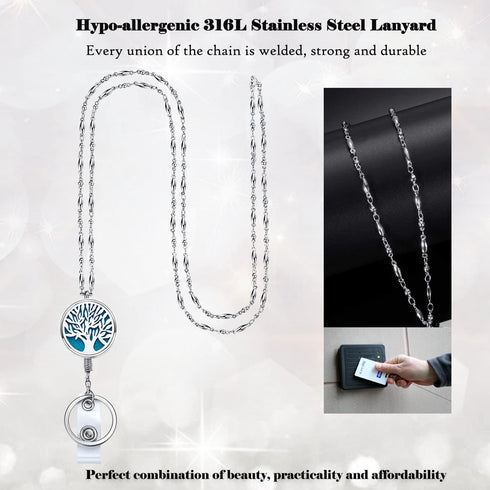 Retractable Lanyard for ID Badges Holder, Badge Reels for Nurses, Diffuser Necklace Lanyards for Women, Silver