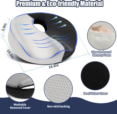 Tailbone SAHEYER Donut Pillow for Pain Relief and Hemorrhoids, Memory Foam Donut Cushion for Sciatica Nerve, Seat