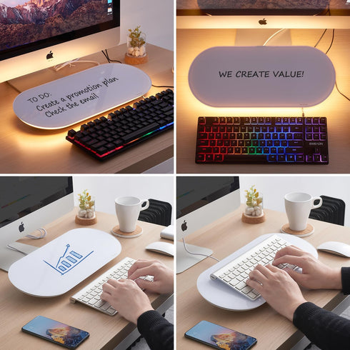 TSJ OFFICE Glass Desktop Whiteboard, 17 X 7 Inches Small Dry Erase Board with Warm Light, Desk Organizer