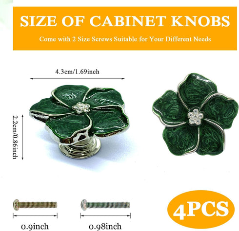 4 Pcs Flower Knobs Flower Handles Zinc Alloy Drawer Pull Handles Flower Shape Knobs Door Handle Inlaid Rhinestone