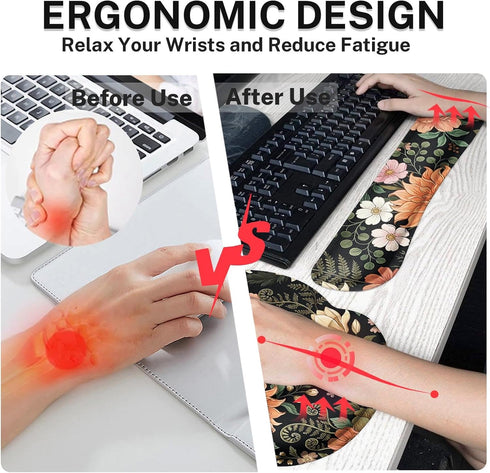 Arttown Set 4 1 Spring Flower Desk Mat Leaves Floral Colorful Mouse Pad in Ergonomic Design Large Mousepad + Keyboard