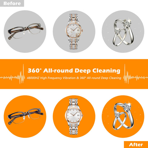 KECOOLKE Ultrasonic Jewelry Cleaner, 750ml Sonic Cleaner with Digital Timer for Eyeglasses, Rings, Coins, Silver,