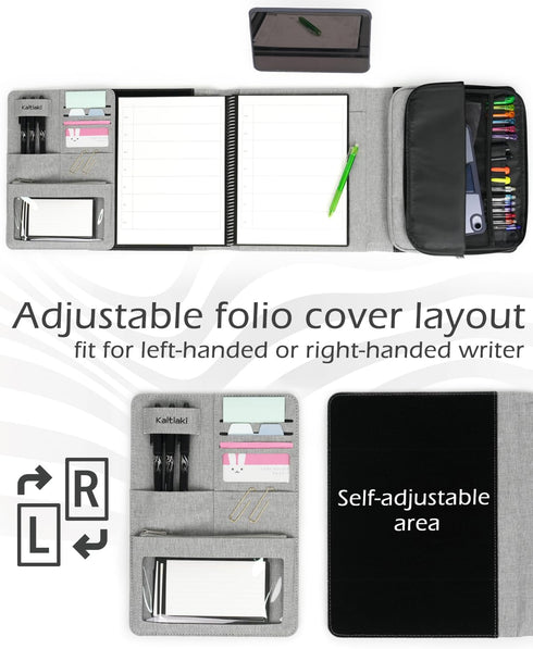 Folio Cover Compatible with Rocketbook Spiral Notebook, Large Capacity Removable Zipper Storage Pouch, Gray, Letter Size