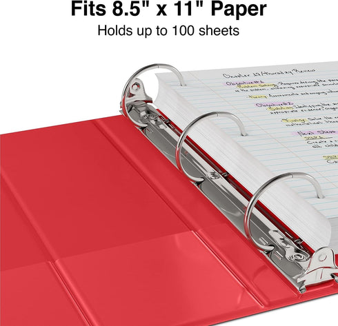 SIMPLY 0.5-Inch 100 Staples Economy Round Ring Non-View Binder, Holds Up to Sheets, Red, Lightweight Binder for Office