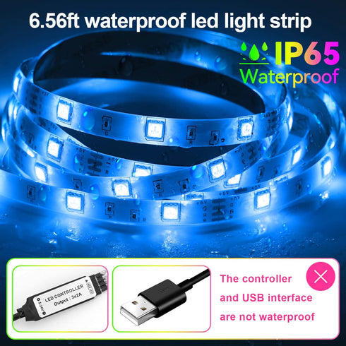2x6.56Ft 40-60in IP65 LED Strip Lights Kit, RGB LED Lights Strip for TV LED Backlight, Color Changing Strip Light