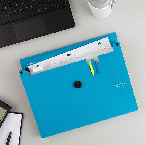 Five Star Expanding File Organizer, 6-Pocket Accordion File Organizer, Bungee Closure, Holds 11" x 8-1/2", Tidewater