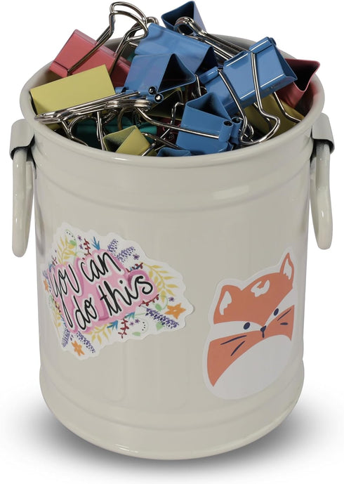 Pen Holder Cup for Desk, 2 Pack (Pink) with 60 Pcs Cute Animal & 50 Pcs Inspirational Stickers, Metal Marker Organizer