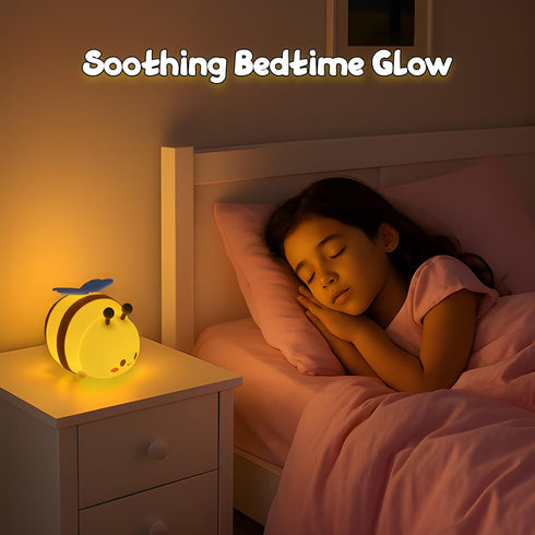 Dimmable Cute Bee Night Light Silicone Rechargeable Touch-Controlled RGB Lamp with Adjustable Brightness & Multiple