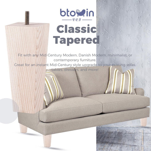 Btowin VCF 8 inch 20cm 4Pcs 5/16'' / Ash Wood Furniture Legs, Mid-Century Modern Wooden Pyramid Replacement Feet