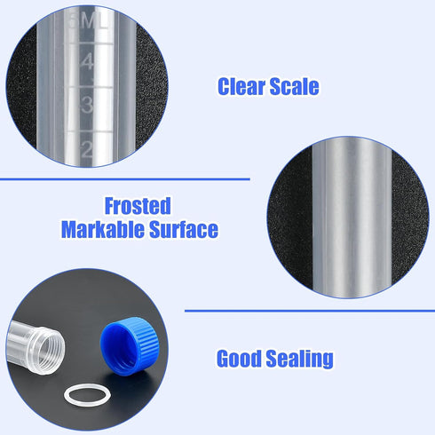 5ml Lab Plastic Frozen Test Tubes, 200PCS Self-Standing Cryo Vial with Screw Caps for Long Term Freezing