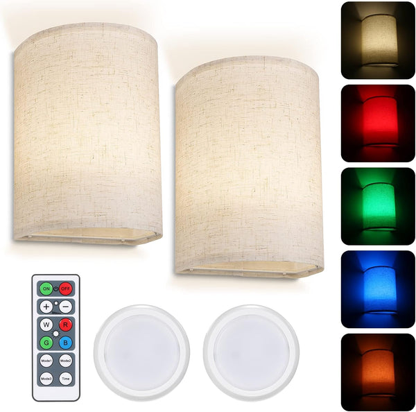Sunydog 2 PCS RGBW Retro Wall Lamp Fabric Shade Wall Sconce Dimmable Wall