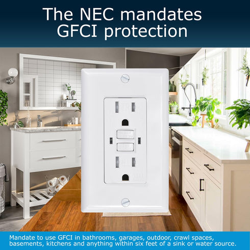 GFC2301 Duplex Self-Test Tamper and Weather Resistant GFCI Outlets with Wall Plate, 15 Amp 120V AC, White