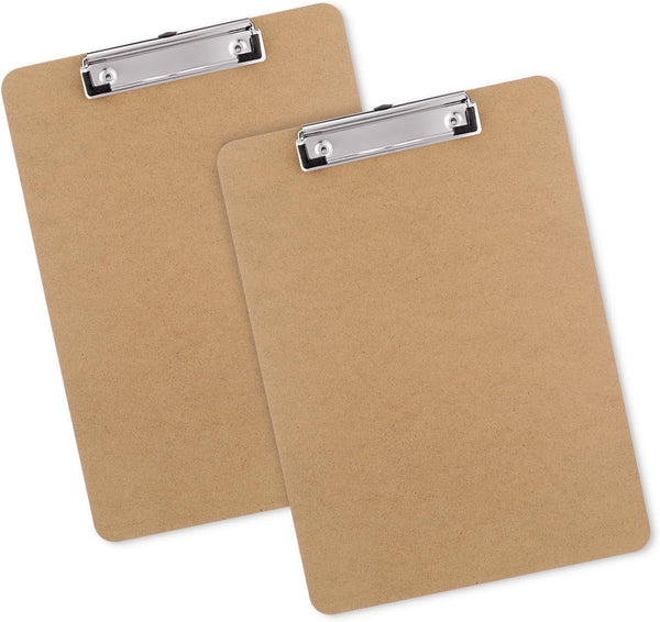 Wood Clipboards Set of 2 - Letter Size Hardboard Clip Board 8.5x11 for Classroom and Office Supplies