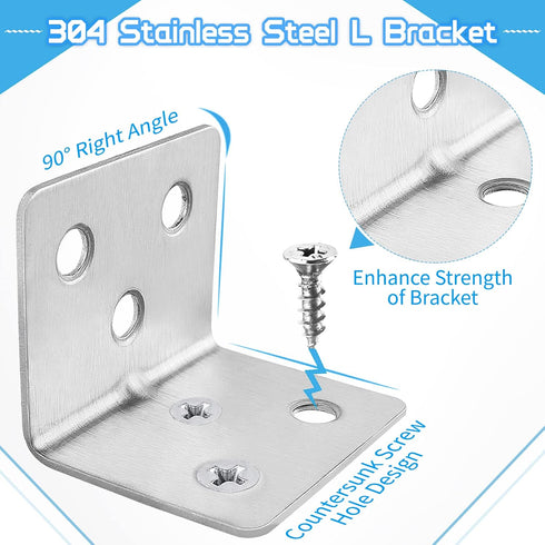 28PCS 168PCS L Brackets for Wood + Screws, Stainless Steel Corner Braces for Wooden Shelves, Heavy Duty Metal Angle