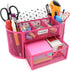 EasyPAG Desk Organizer, Mesh Desktop Office Supplies Caddy with Drawer, Pink