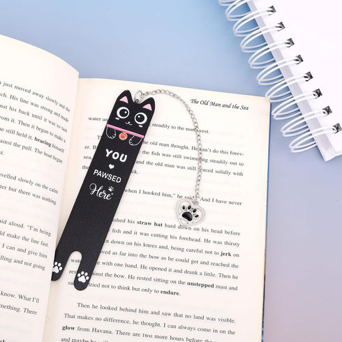 Penitue 3) Cat Bookmark, Zinc Alloy Funny Black Kitten Shaped Book Mark with Kitty Paw Mark Pendant Cute Reading