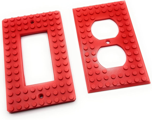Custom 3D Printed Light Switch Cover Sets, with Building Block Pattern (Scarlet
